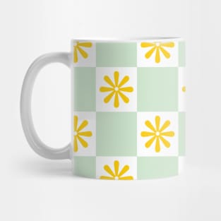 Retro Yellow, Green Checkered Floral Pattern Mug